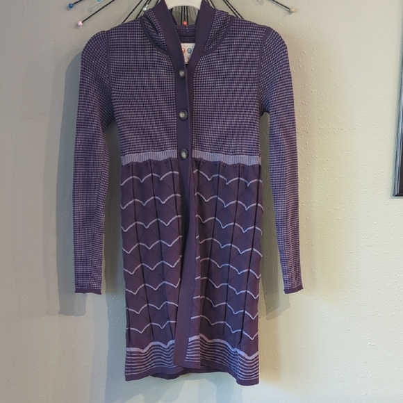 Title nine Sweaters - Title Nine Wool Blend Three Button Longline Cardigan Purple XS Patterned
